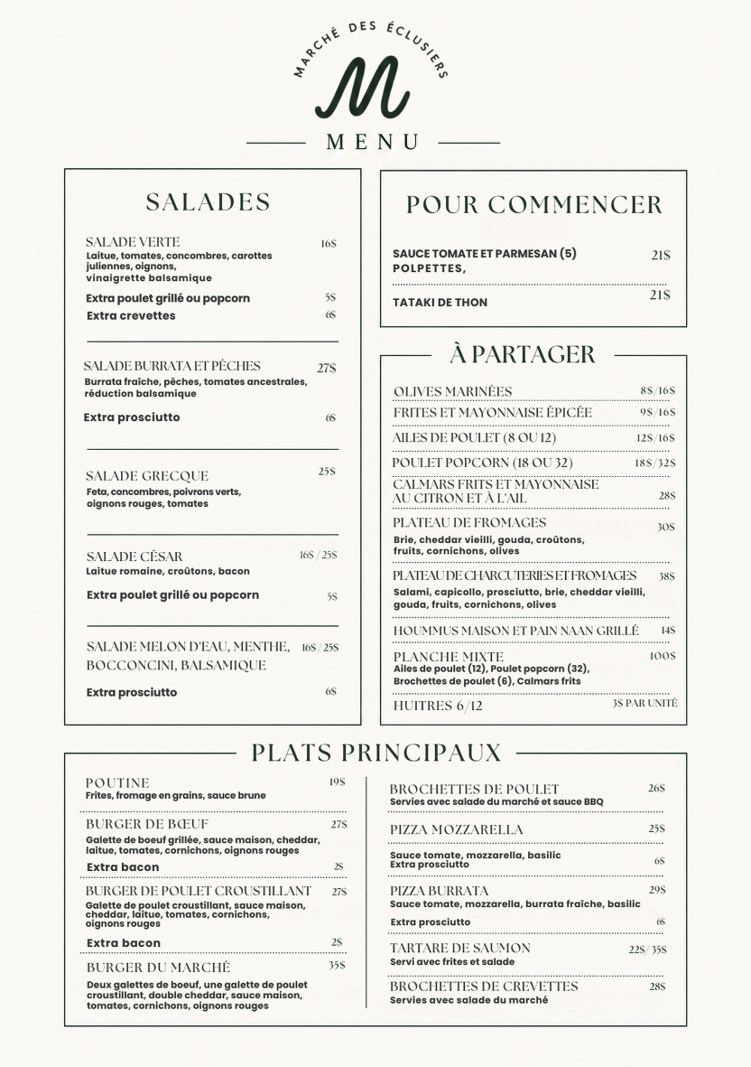 MDE menu nourriture