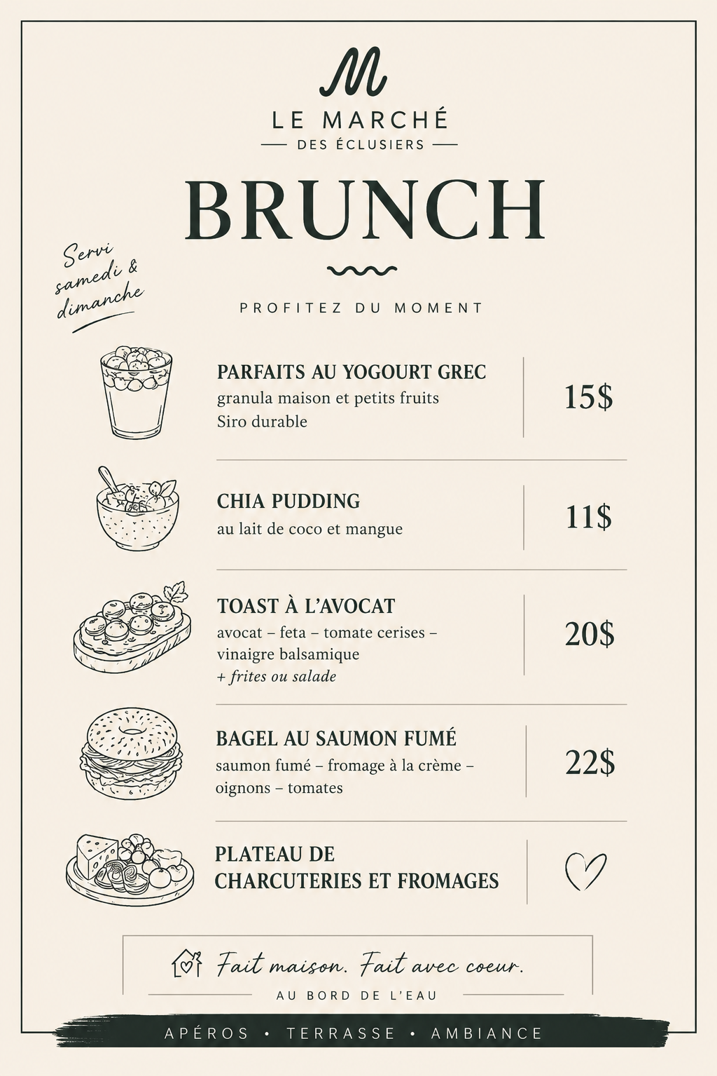 Menu Brunch Marche des Eclusiers
